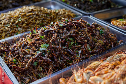 Many kind of deep fried insect for sale at street market