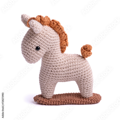 Crochet toy horse, soft toy amigurumi. Isolated.