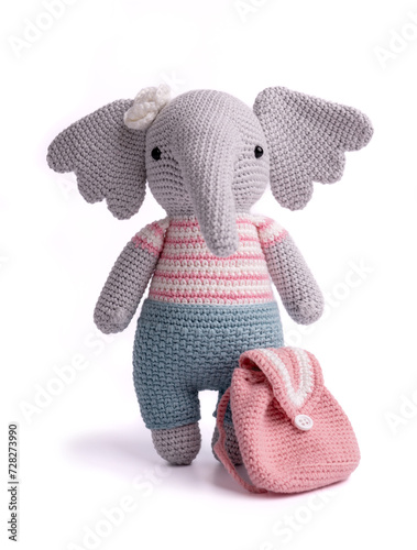 Handmade crocheted toy - elephant.  Handmade stuffed toy. Amigurumi.