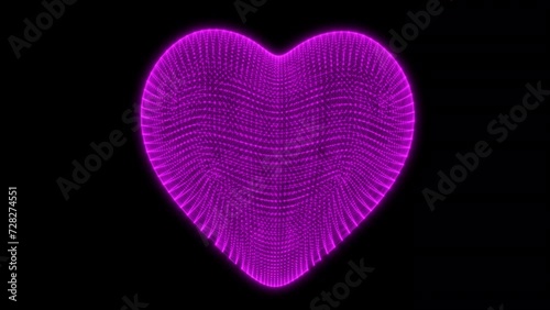 Valentines day neon pink heart background, 4k romantic glowing heart 3d love icon loop hologram animation for wedding anniversary, invitation, party
