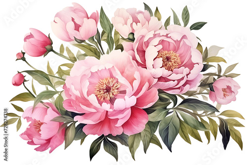 Pink Peony Watercolor Flowers  Floral Arrangement for Card, Invitation, Decoration © Novian