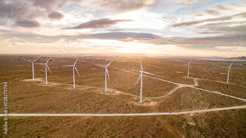 Windmills, Sustainable Energy, Mojave California, Drone Aerial Shots photo