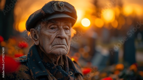 Sunset Serenade A Vintage Veteran's Reflection Generative AI