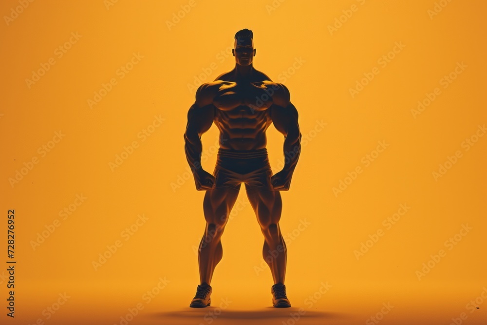Silhouette of a muscular man against an orange background, depicting strength and fitness. Silhouette of a muscular man against an orange background, depicting strength and fitness.