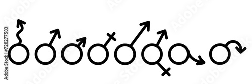 Erectile dysfunction, prostatitis, bad sex. Male mars symbol. Impotence, flaccid soft penis. Infertility, pills for potency. Stock vector set illustration isolated on white background.