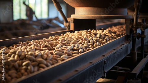 Almonds for peeling in a factory