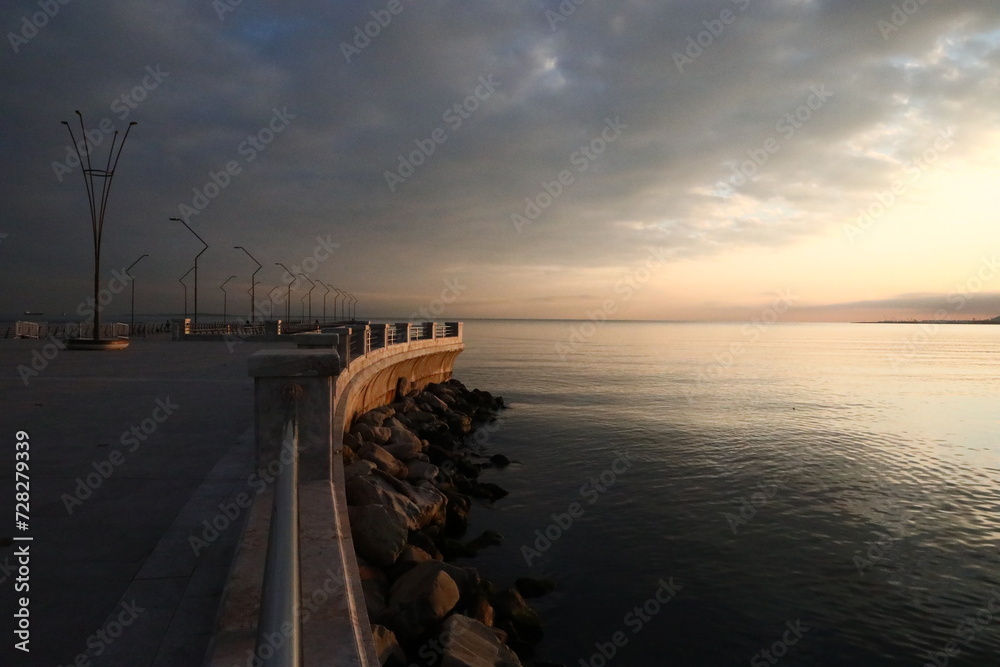 Sunset on the Caspian lake Baku city