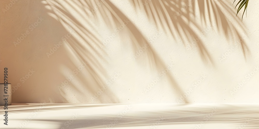 Obraz premium Sunlit Room with Palm Plant Casting Artistic Shadows