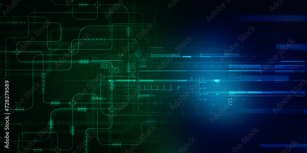 2d illustration Abstract futuristic electronic circuit technology background
