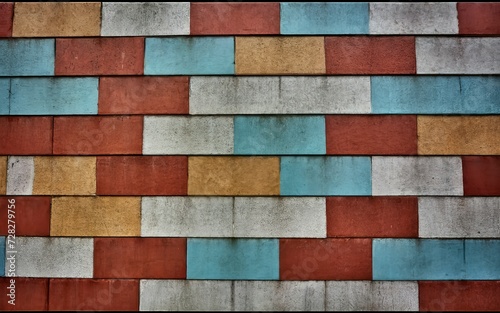 Aged fragment of wall made from colourful concrete blocs photo