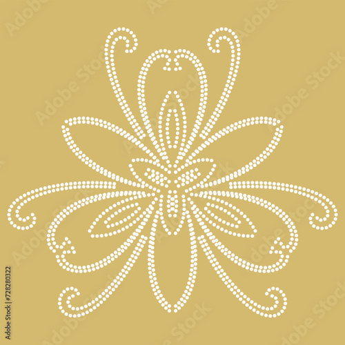 Floral vector pattern with dots. Abstract classic oriental golden white ornament. Vintage classic pattern