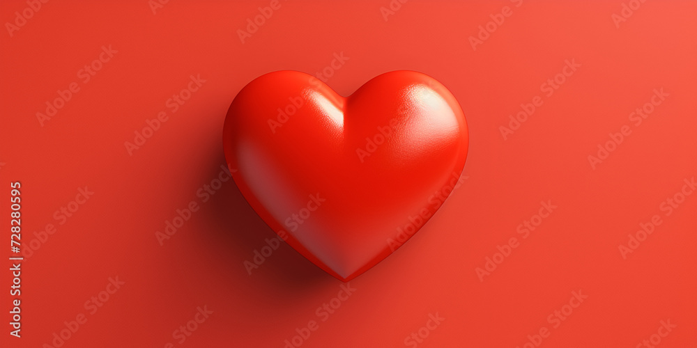 Shiny red heart floating on a red background .Red heart shape on red background. Happy Valentines Day
