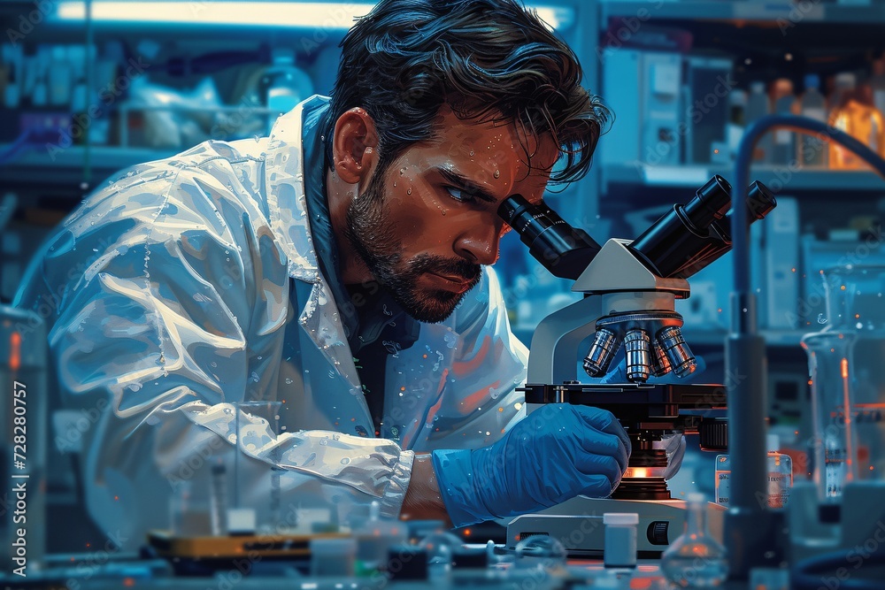 Scientist in Lab Coat Examining Microscope Generative AI Scientist in Lab Coat Examining Microscope Generative AI