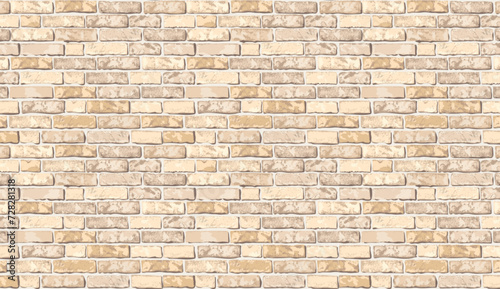 Realistic vector beige brick wall pattern horizontal background. Flat old brown wall texture. Yellow textured brickwork for print, paper, design, decor, photo background, wallpaper.