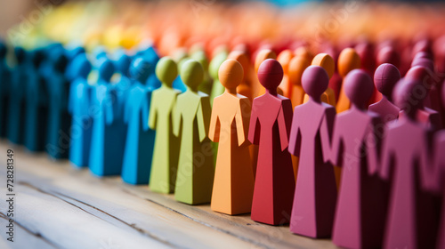 Multicolored Wooden Figurines Aligned to Symbolize Variety, Togetherness, and Incorporation within Societies and Collaborative Groups in a Societal Idea