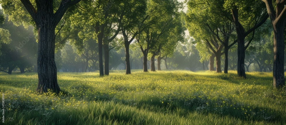 Summer Vibes: Blissful Meadow of Lush Deciduous Trees