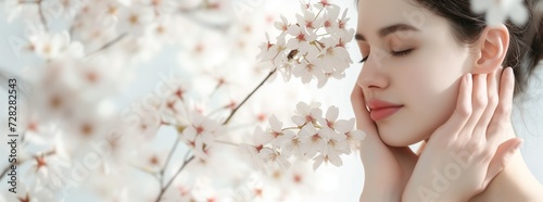 Photo of a woman and flowers in April