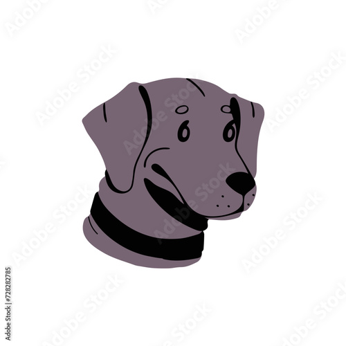 Happy hound avatar. Cute puppy of Weimaraner. Shorthair hunting breed face, gun dog muzzle. Amusing pup of Pointer portrait. Adorable canine pet, doggy. Flat isolated vector illustration on white