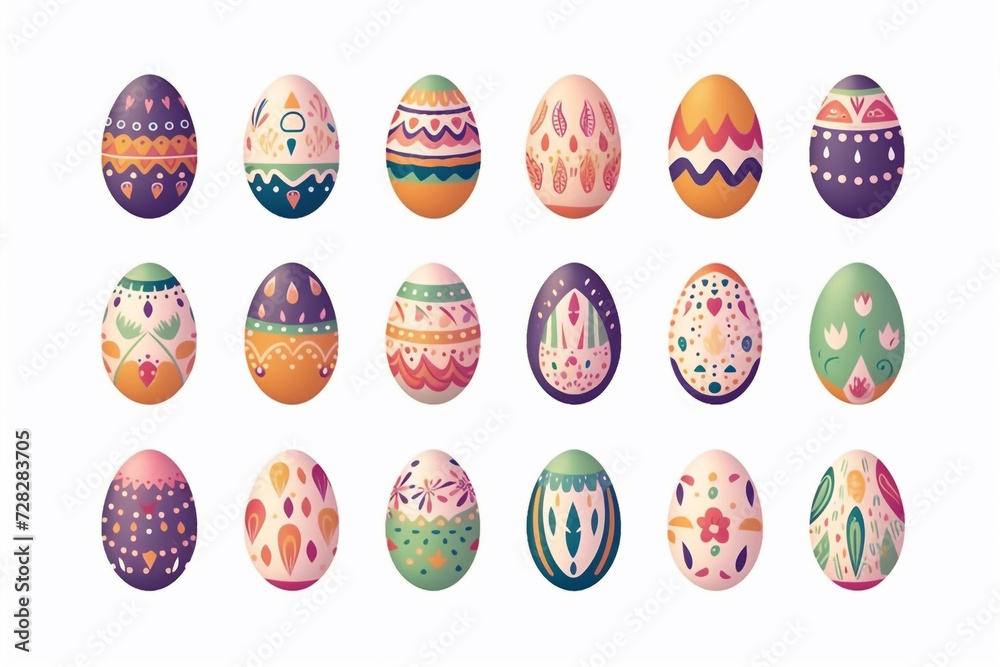 A set of Easter eggs on a white background.