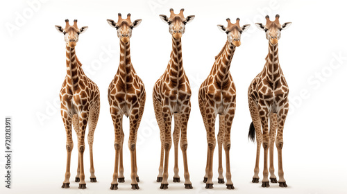 Giraffes standing tall on a white background