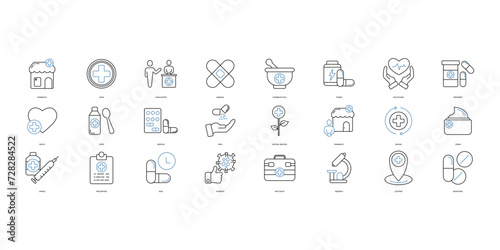 pharmachy icons set. Set of editable stroke icons.Vector set of pharmachy