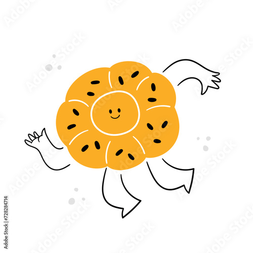 Uzbek bread character with face, cute vector illustration. Kawaii flapjack and cartoon bread icon. Happy johnny-cake. Flat design style vector illustration.