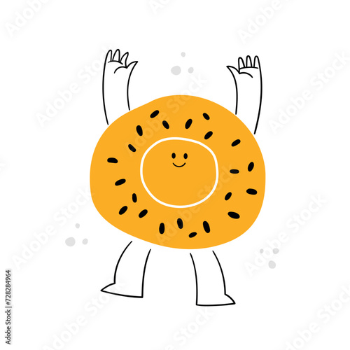  Happy johnny-cake. Flat design style vector illustration. Uzbek bread character with face, cute vector illustration. Kawaii flapjack and cartoon bread icon.