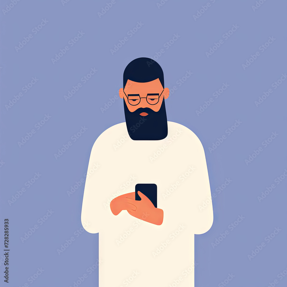 Man Engrossed in Smartphone - Minimalist Illustration for Technology and Lifestyle Content