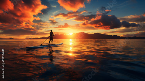 Boy with oar paddleboarding