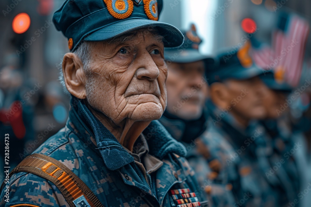 Veteran's Day Tribute A Group of Veterans in Uniform Generative AI - obrazy, fototapety, plakaty 