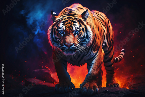 tiger on blue and red background © IOLA