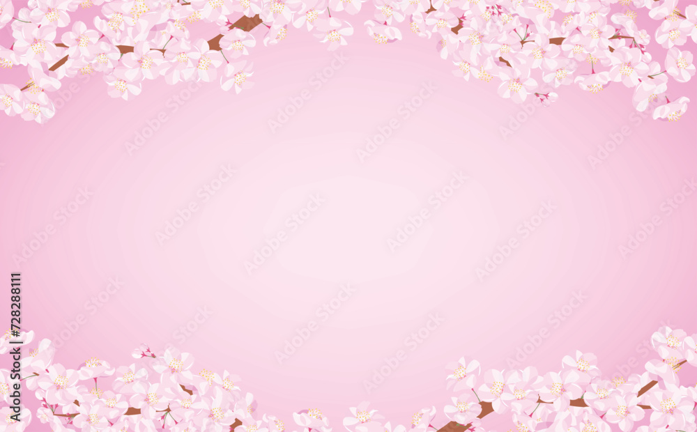 背景やタイトル・見出しに使えるシンプルな桜の木や枝・満開の花を描いた余白のある春フレーム素材