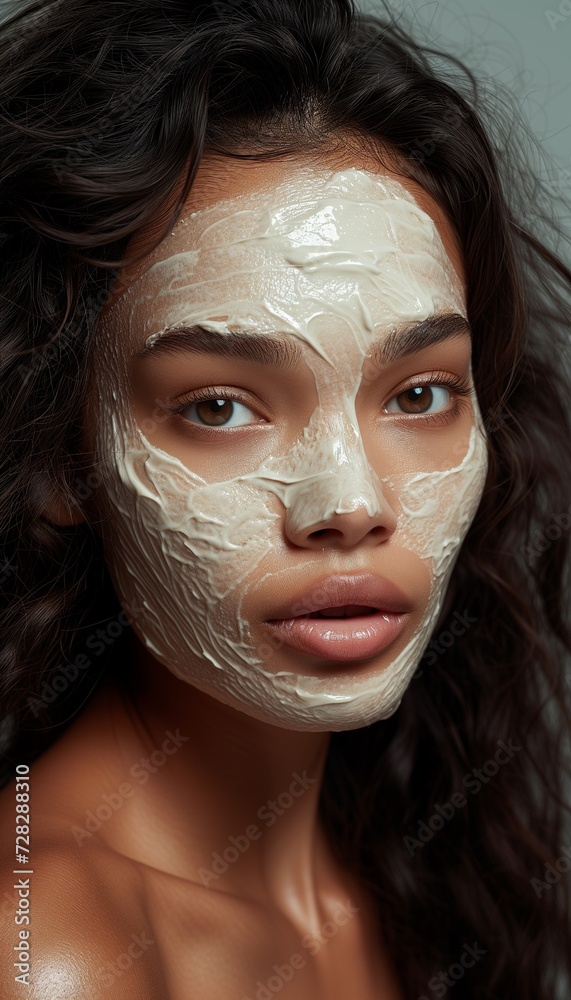 Close-up Beauty Portrait of Light-Skinned Black Woman Applying Clay Mask Close-up Beauty Portrait of Light-Skinned Black Woman Applying Clay Mask
