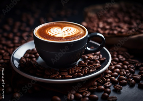 Cappuccino cup on neutral color background