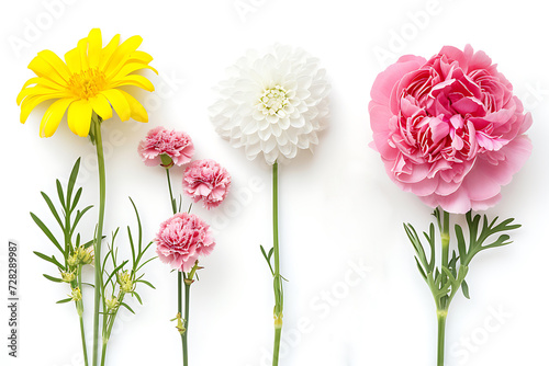 set of summer flowers isolated on white background