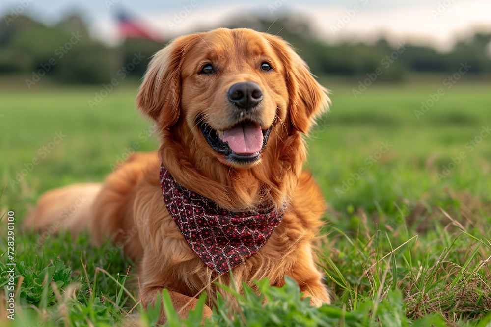 Golden Retriever with a Bandana on for a Fun and Festive Photo Shoot Generative AI