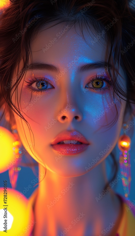 Vivid Asian Fashion: High-Fashion Model in Fluorescent Style Vivid Asian Fashion: High-Fashion Model in Fluorescent Style