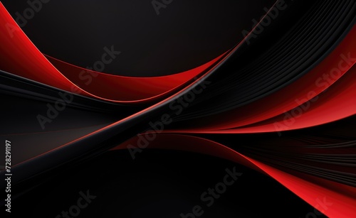 Red and black curved lines on black background. 3d render illustration
