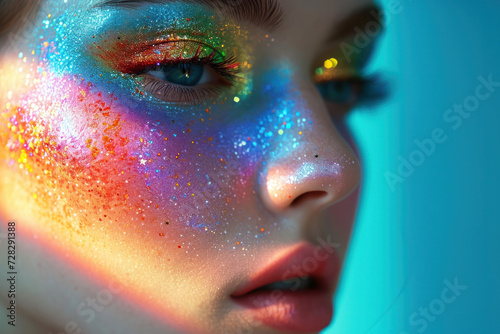 Womans Face With Multicolored Makeup