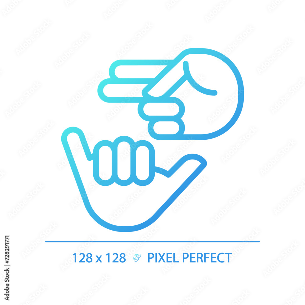 Deaf sign language gradient linear vector icon. Nonverbal communication. Hearing loss service. Deaf asl learning. Thin line color symbol. Modern style pictogram. Vector isolated outline drawing