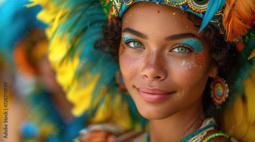 Unidentified Carnival dancer on the parade. Generative Ai. Unidentified Carnival dancer on the parade. Generative Ai.