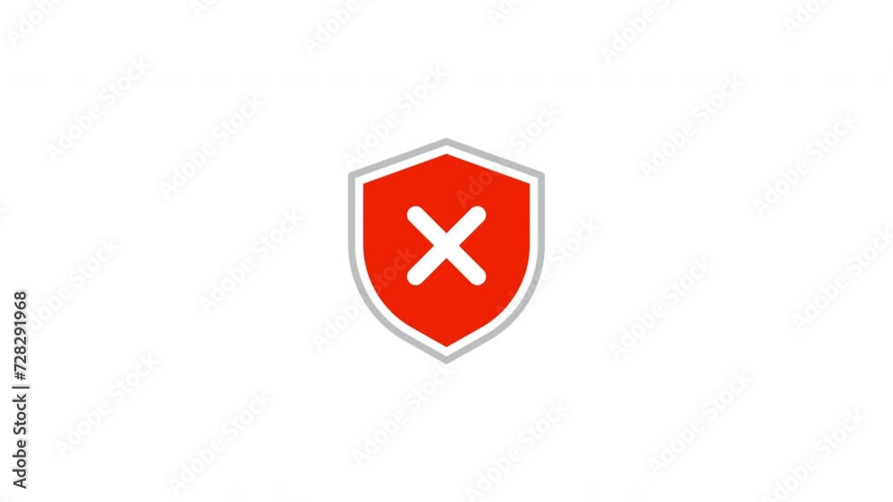 Unsafe security Icon animation. cross with shield on white background. 4k Video Unsafe security Icon animation. cross with shield on white background. 4k Video