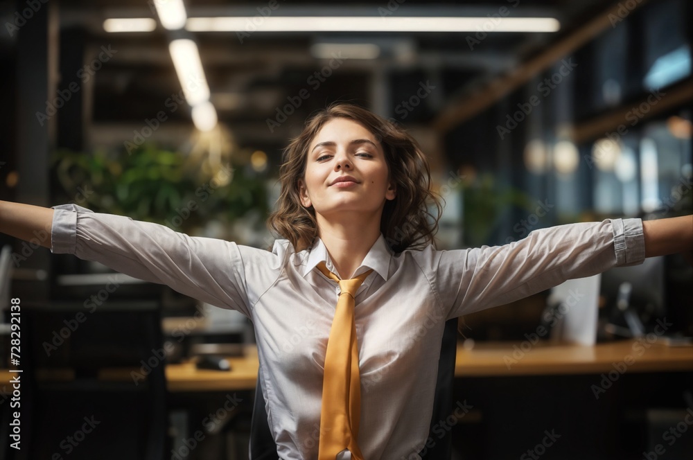 Fototapeta premium woman taking a stretching break at her office desk