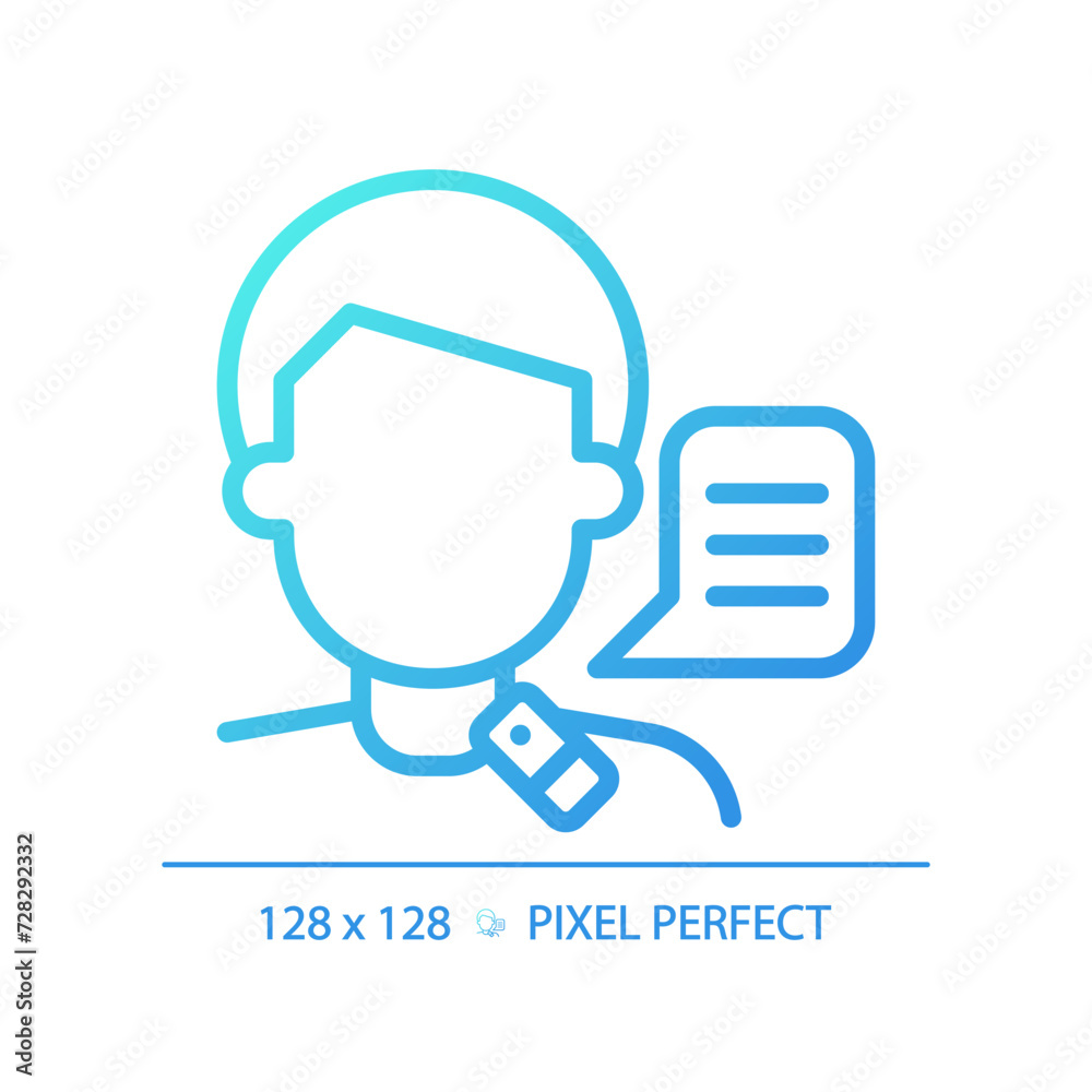 Larynx speech gradient linear vector icon. Lifestyle special needs medicine. Speech treatment. Lifelong condition. Thin line color symbol. Modern style pictogram. Vector isolated outline drawing