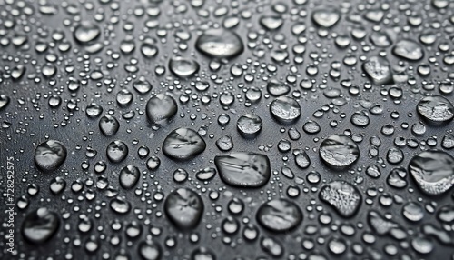 Water drops gently fall on a grey, smooth surface.