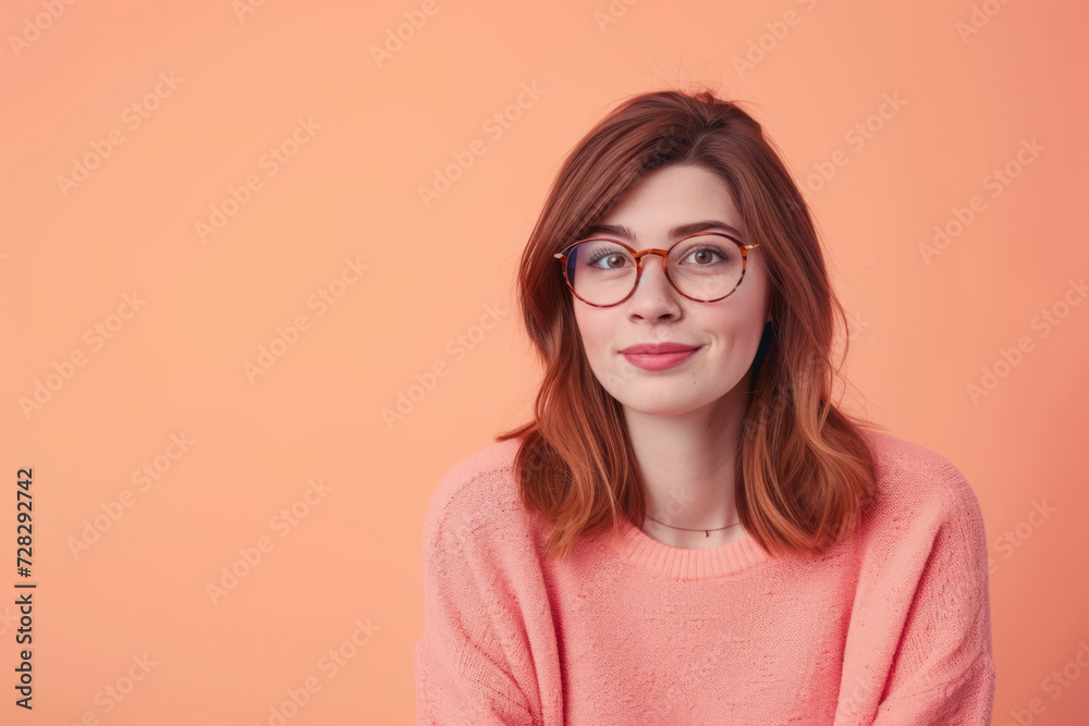 Young female teacher isolated from a peach color background