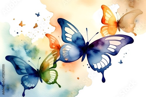watercolor abstract colorful butterfly on the white background. Wings look like wet watercolor splashing. © pornpun
