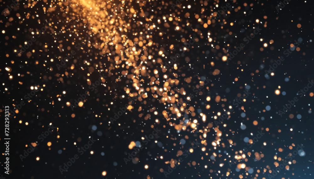 Glowing glitter particles flying background, bokeh lights at night, blurry fire specks orange blue white on black Glowing glitter particles flying background, bokeh lights at night, blurry fire specks orange blue white on black