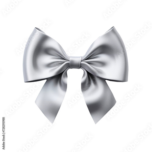 Silver bow and ribbon on transparent background. Generative ai design.