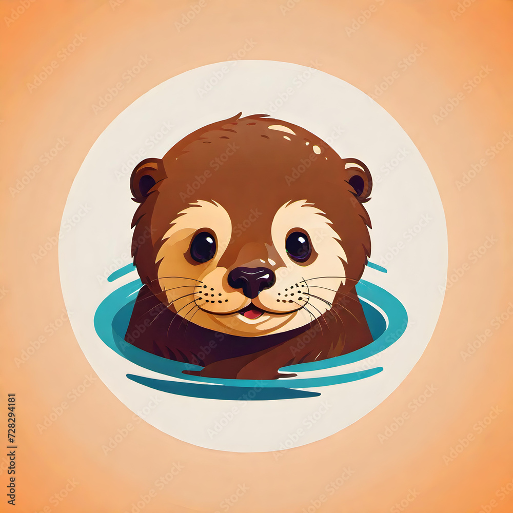 Cute Otter. Flat Design. Logo. Mascot. Adorable. Graphic. Branding. Cartoon. Character. Minimalist. Icon. Simple. Creative. Whimsical. AI Generated.